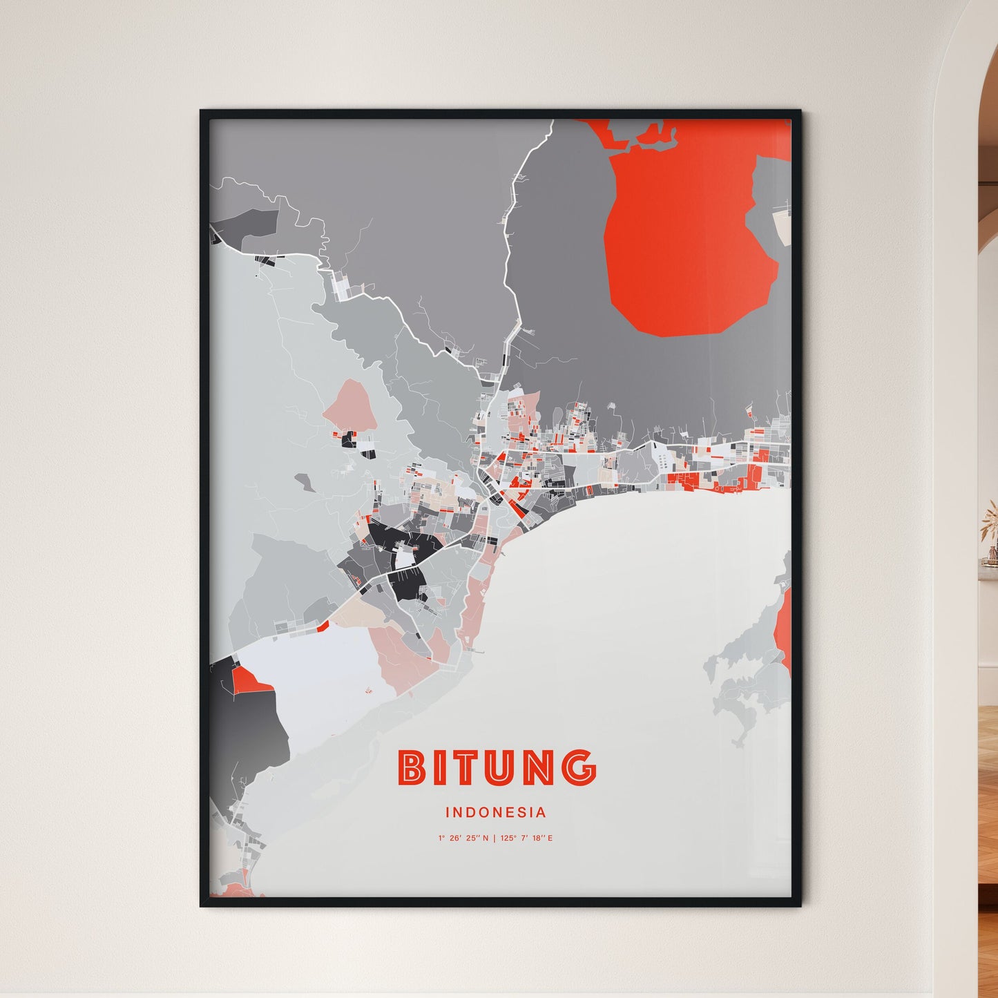 Colorful BITUNG INDONESIA Fine Art Map Modern