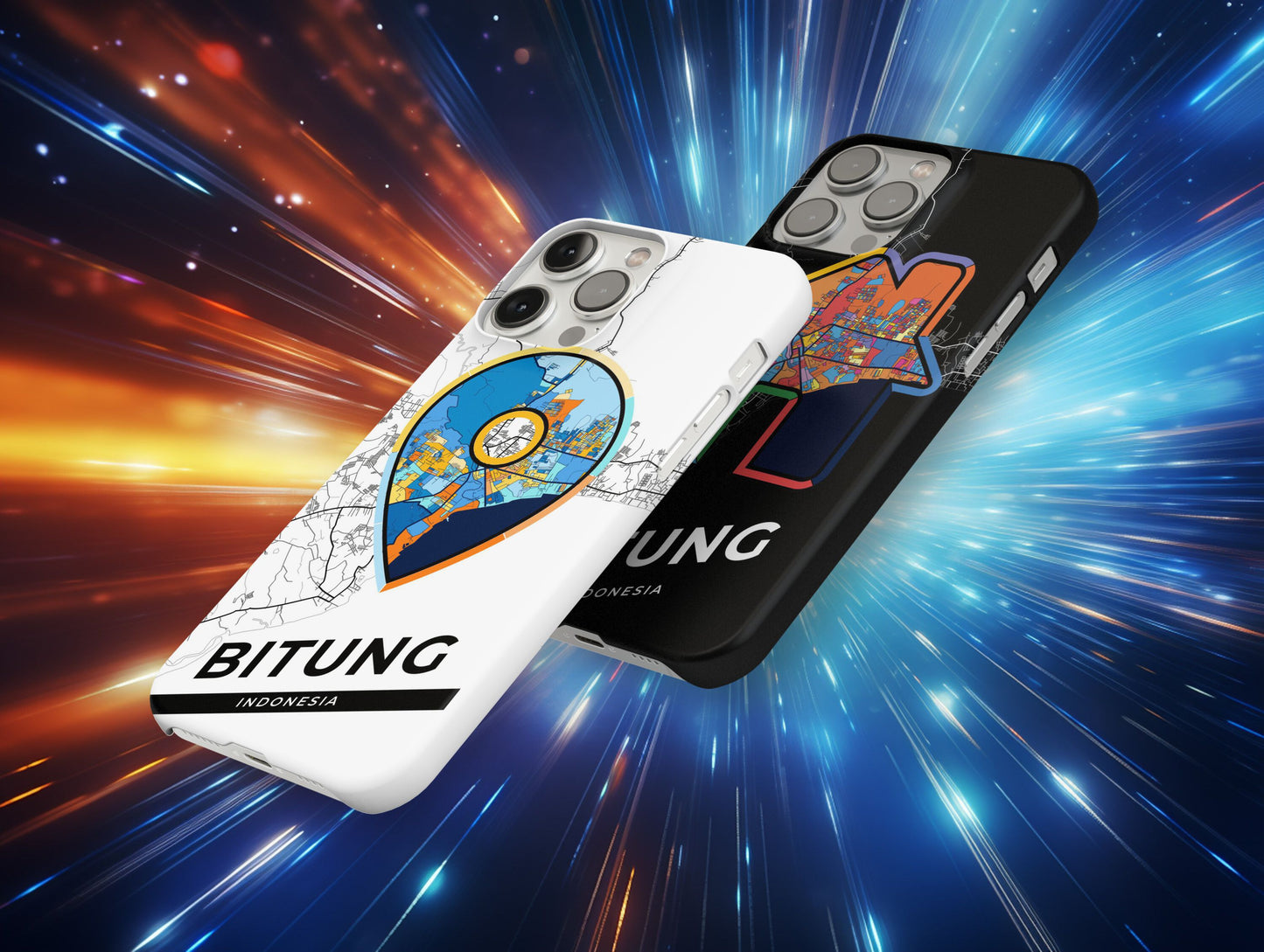 Bitung Indonesia slim phone case with colorful icon. Birthday, wedding or housewarming gift. Couple match cases.