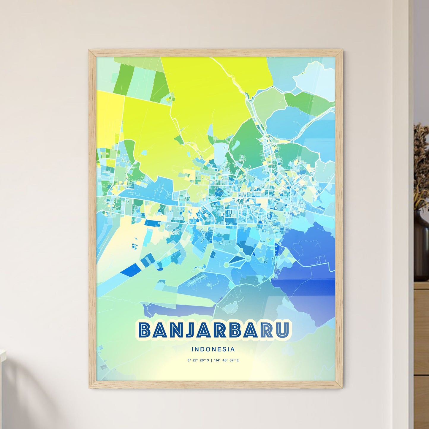 Colorful BANJARBARU INDONESIA Fine Art Map Cool Blue