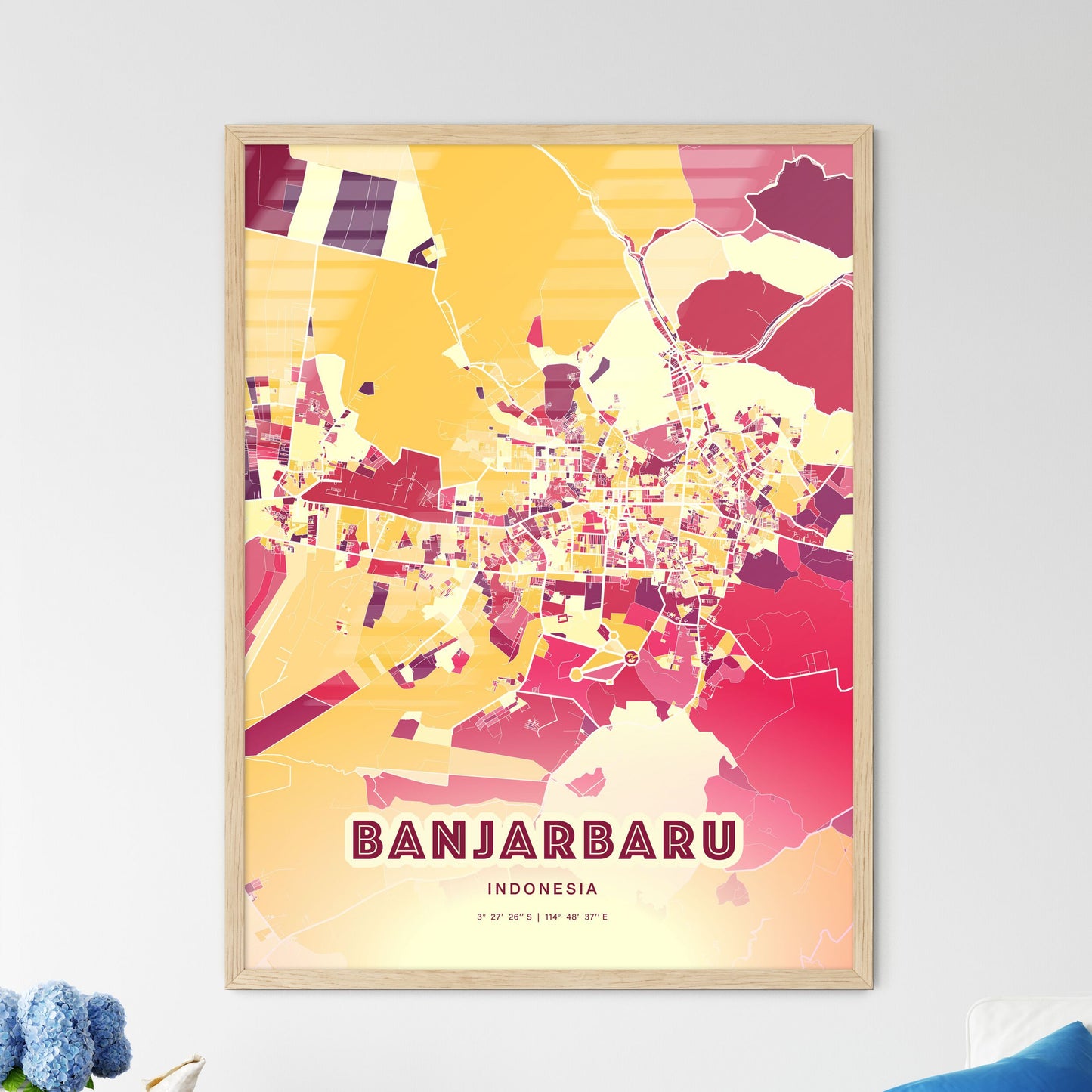 Colorful BANJARBARU INDONESIA Fine Art Map Hot Red