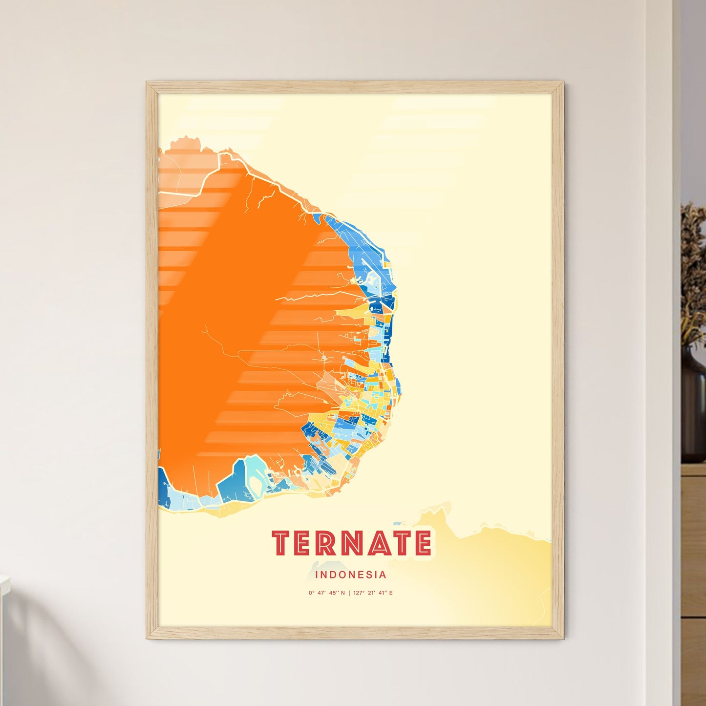 Colorful TERNATE INDONESIA Fine Art Map Blue Orange