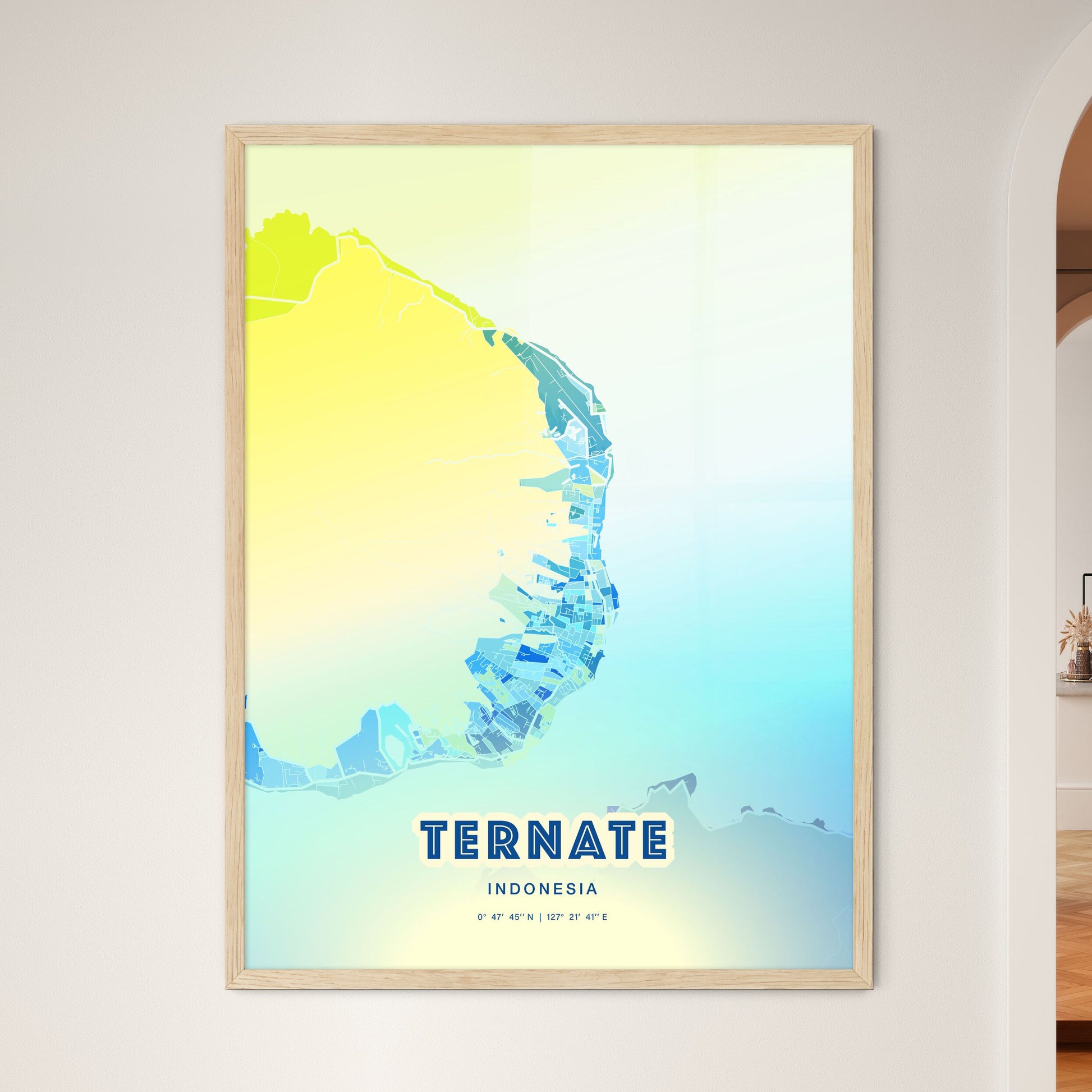 Colorful TERNATE INDONESIA Fine Art Map Cool Blue