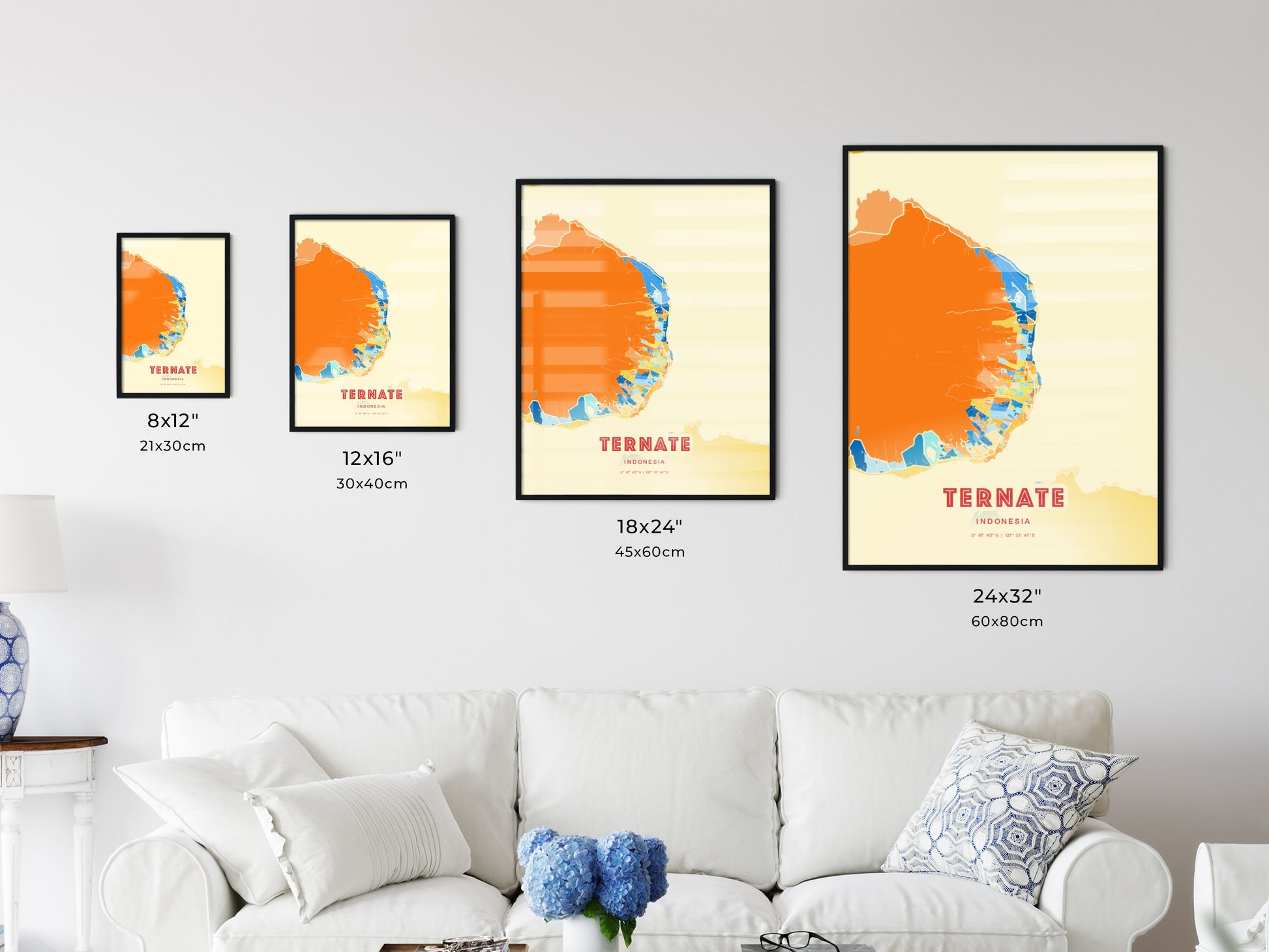 Colorful TERNATE INDONESIA Fine Art Map Blue Orange