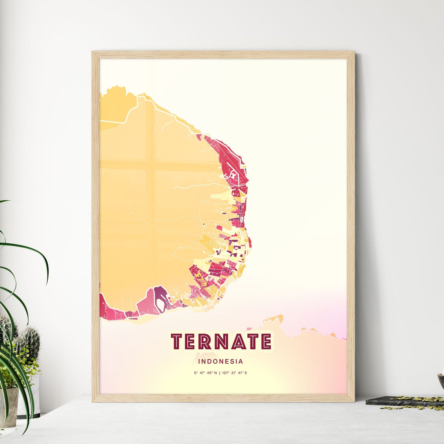 Colorful TERNATE INDONESIA Fine Art Map Hot Red