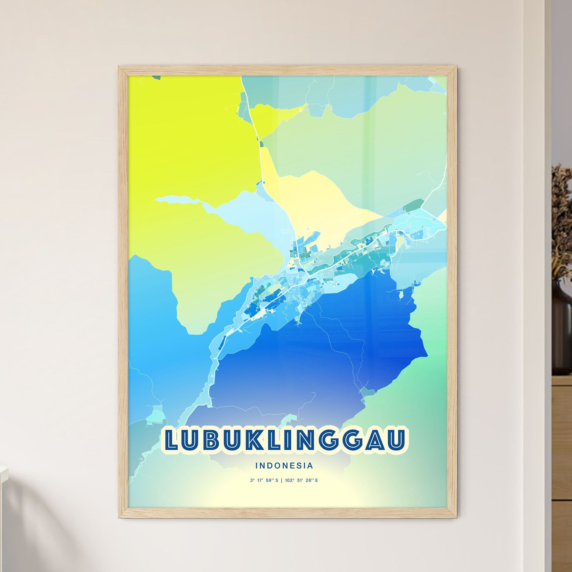 Colorful LUBUKLINGGAU INDONESIA Fine Art Map Cool Blue