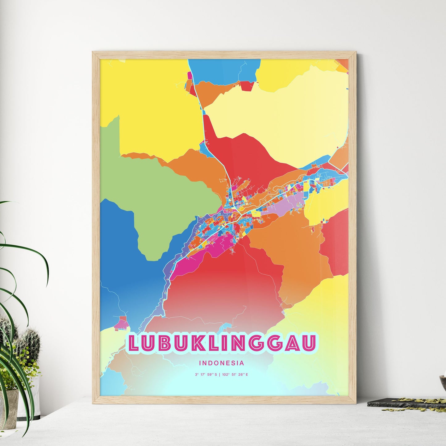Colorful LUBUKLINGGAU INDONESIA Fine Art Map Crazy Colors