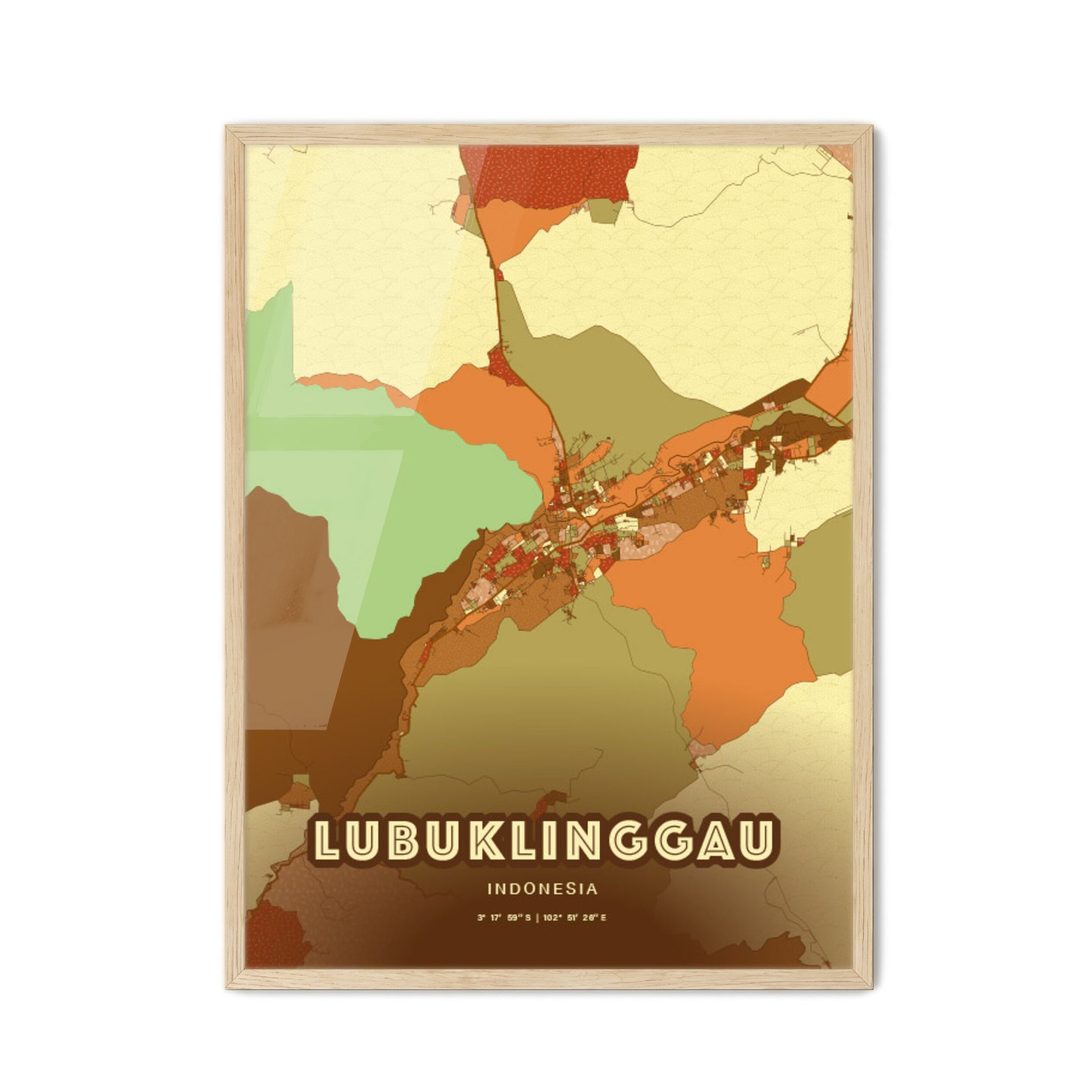 Colorful LUBUKLINGGAU INDONESIA Fine Art Map Farmhouse