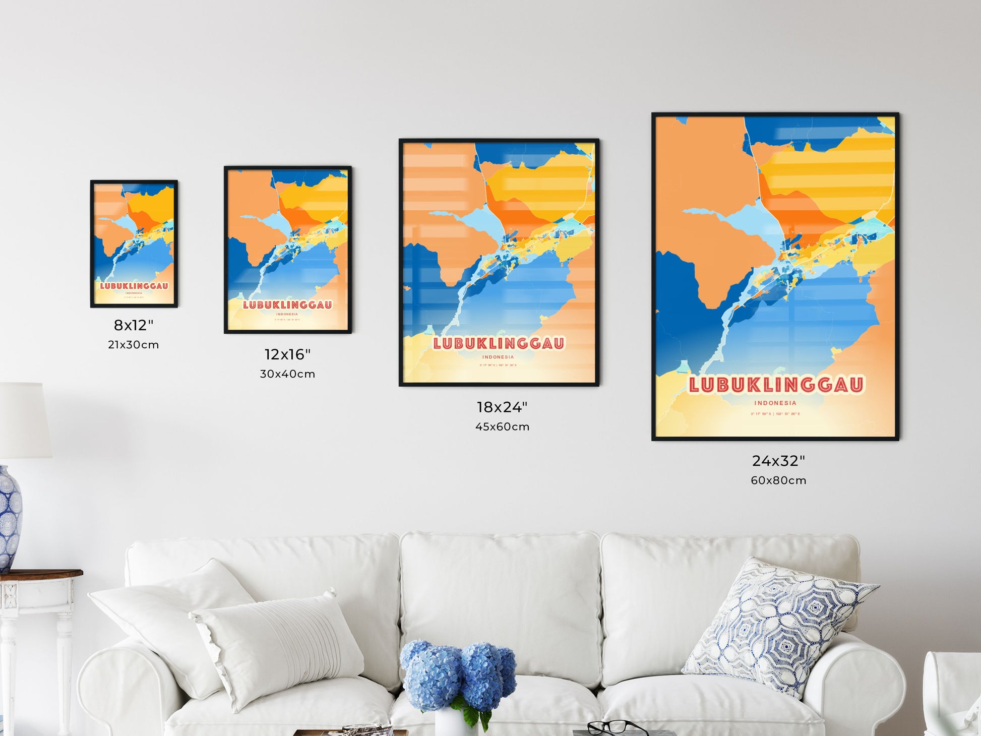 Colorful LUBUKLINGGAU INDONESIA Fine Art Map Blue Orange