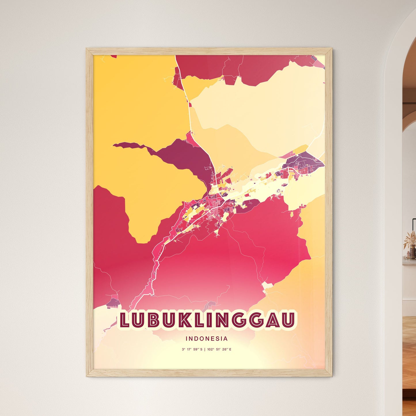 Colorful LUBUKLINGGAU INDONESIA Fine Art Map Hot Red