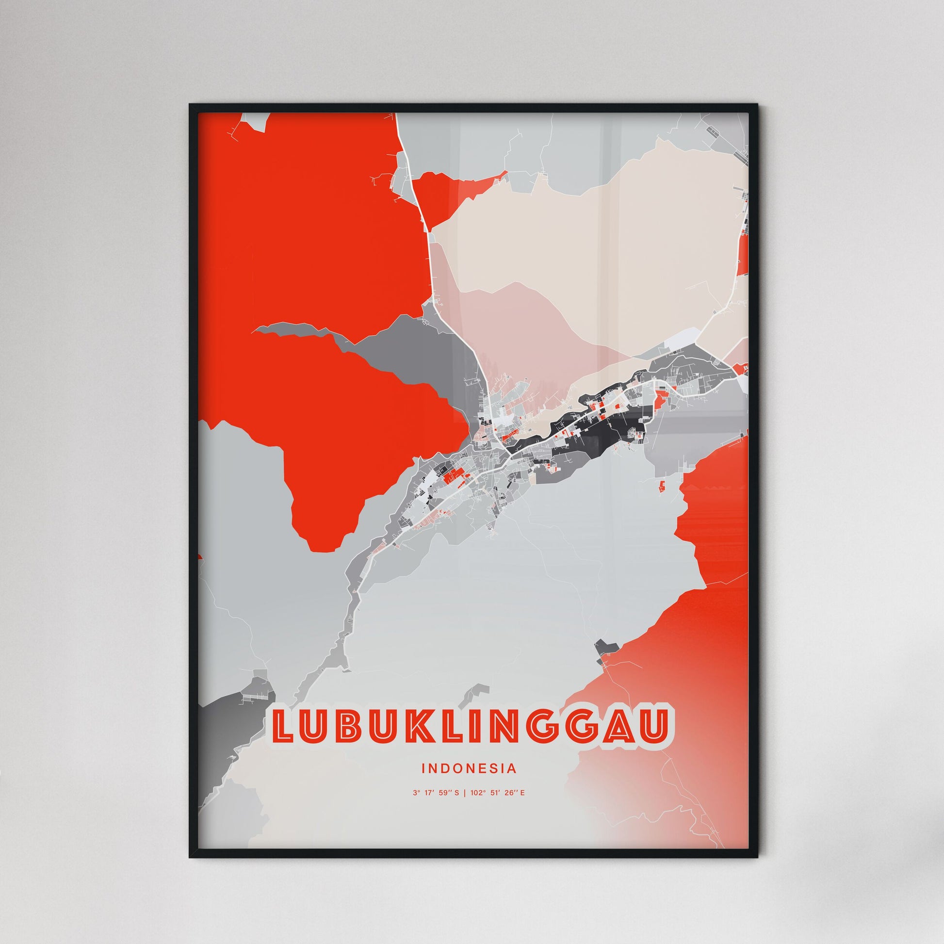 Colorful LUBUKLINGGAU INDONESIA Fine Art Map Modern