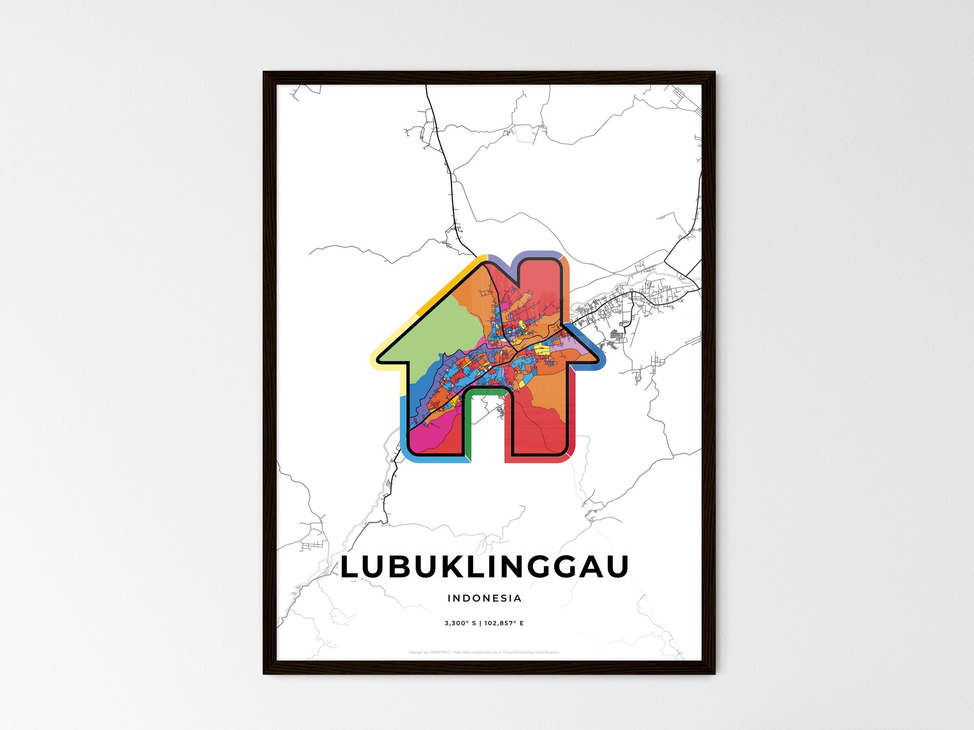 Lubuklinggau Indonesia wedding art map with home icon