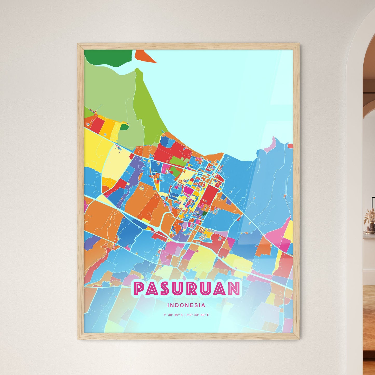Colorful PASURUAN INDONESIA Fine Art Map Crazy Colors