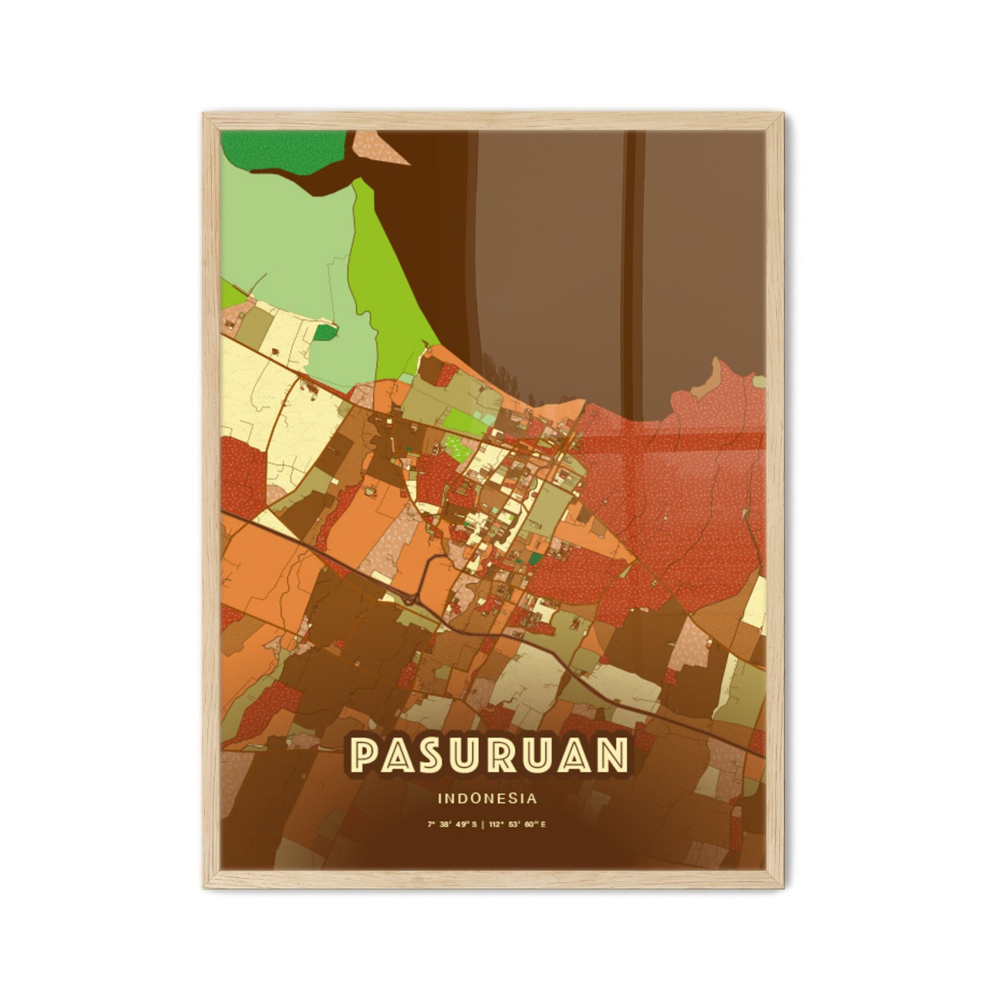 Colorful PASURUAN INDONESIA Fine Art Map Farmhouse