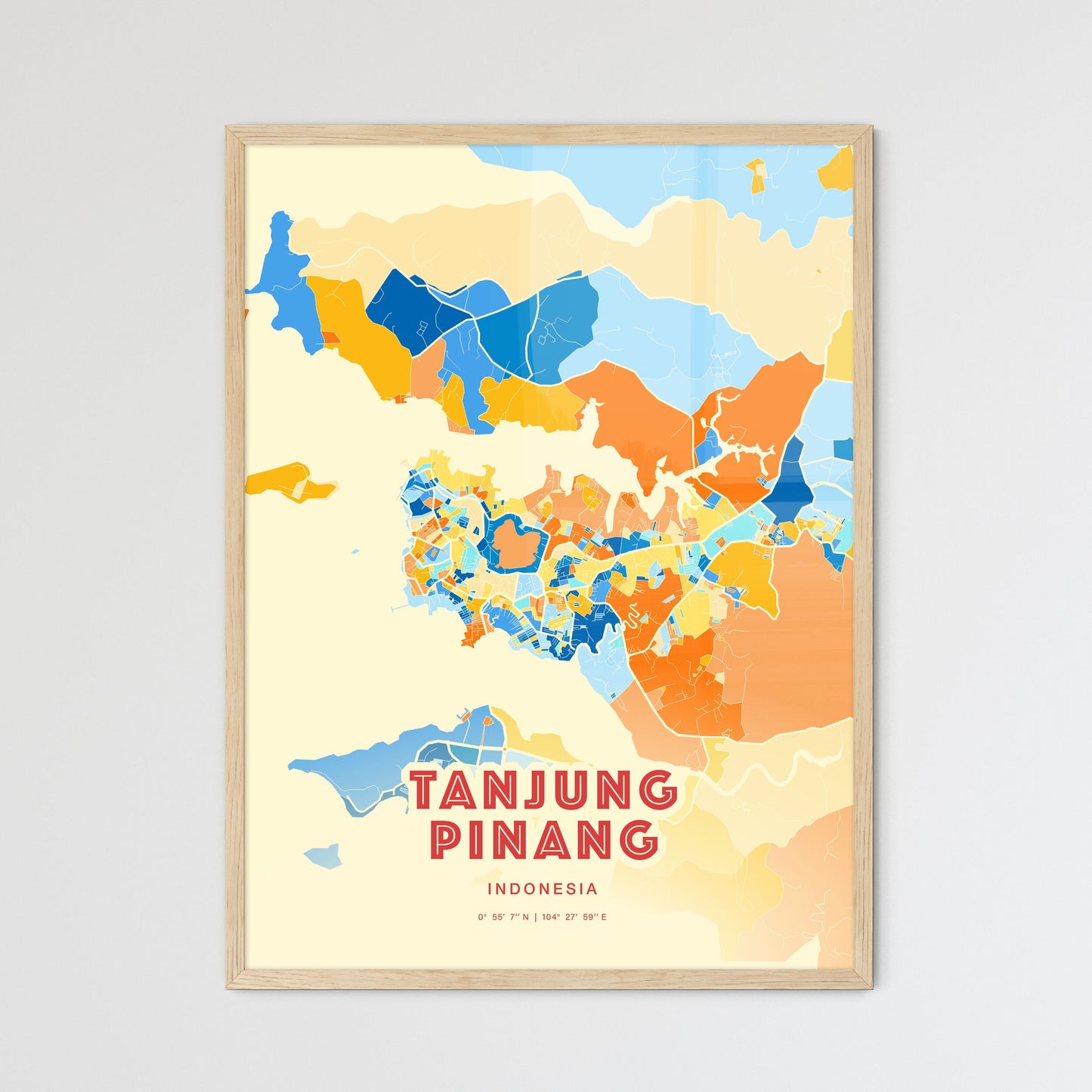 Colorful TANJUNG PINANG INDONESIA Fine Art Map Blue Orange