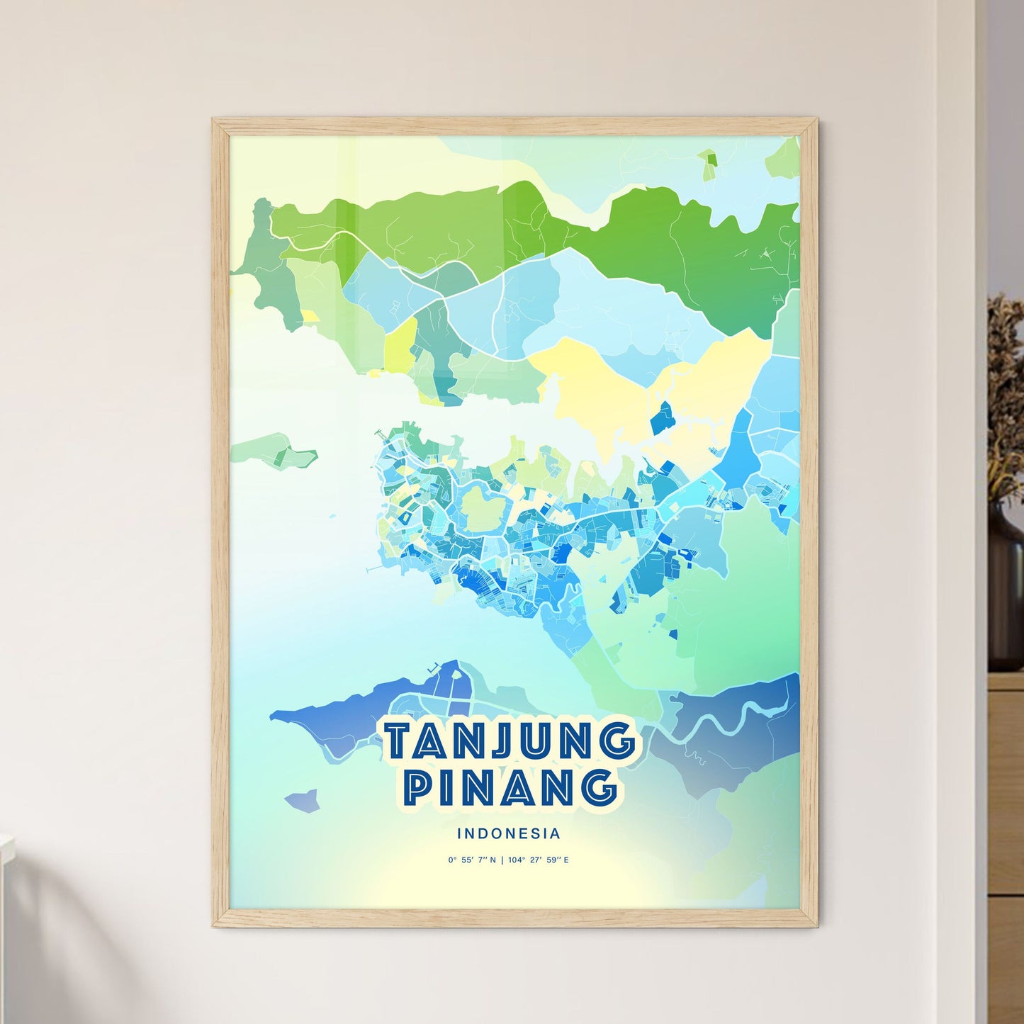 Colorful TANJUNG PINANG INDONESIA Fine Art Map Cool Blue