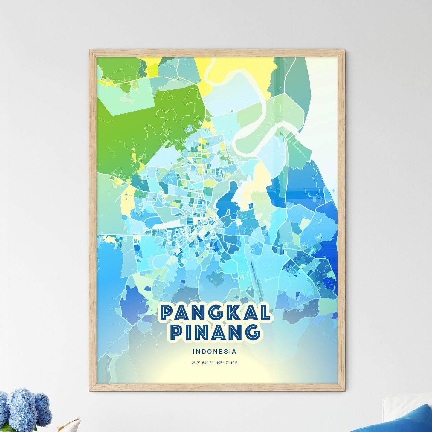 Colorful PANGKAL PINANG INDONESIA Fine Art Map Cool Blue