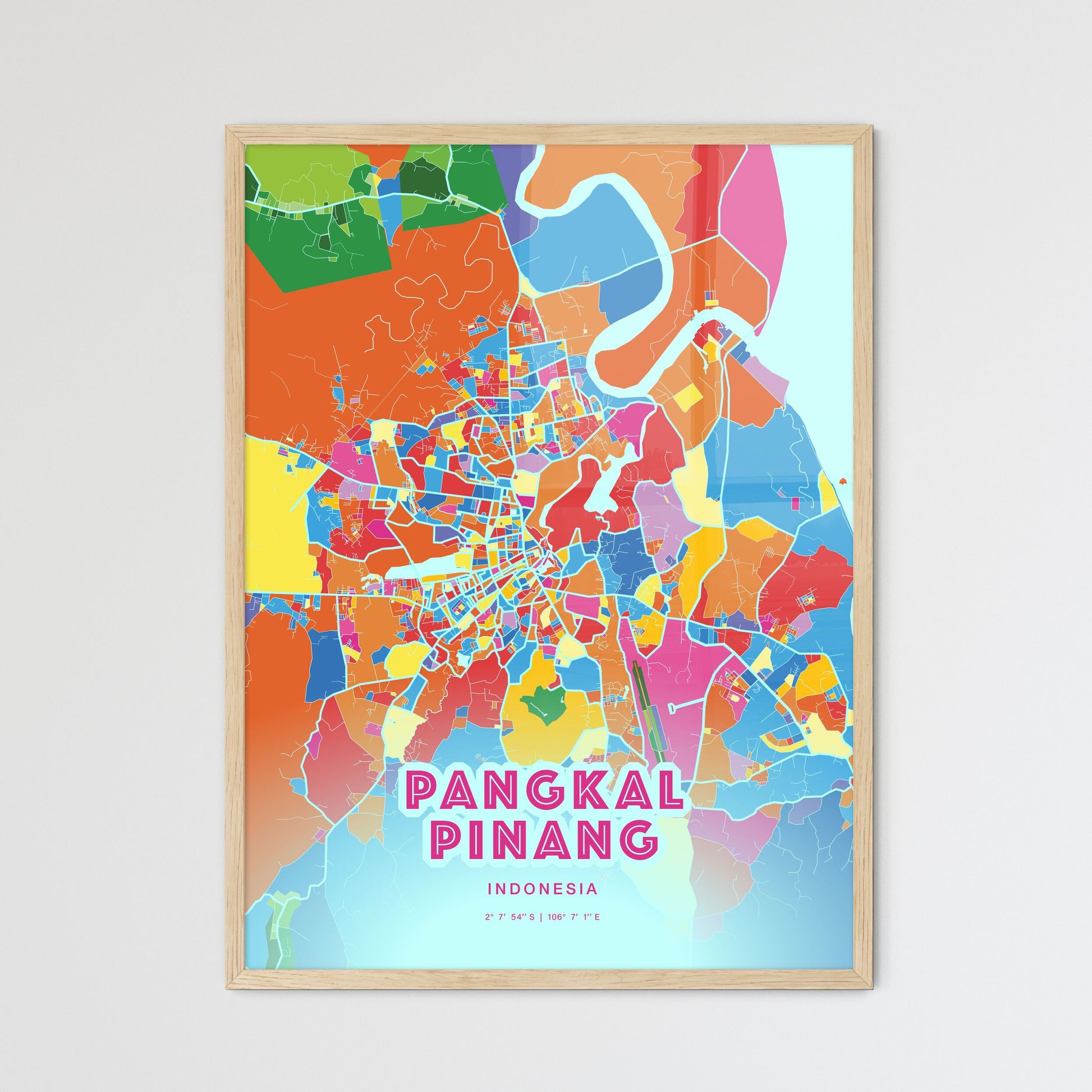 Colorful PANGKAL PINANG INDONESIA Fine Art Map Crazy Colors