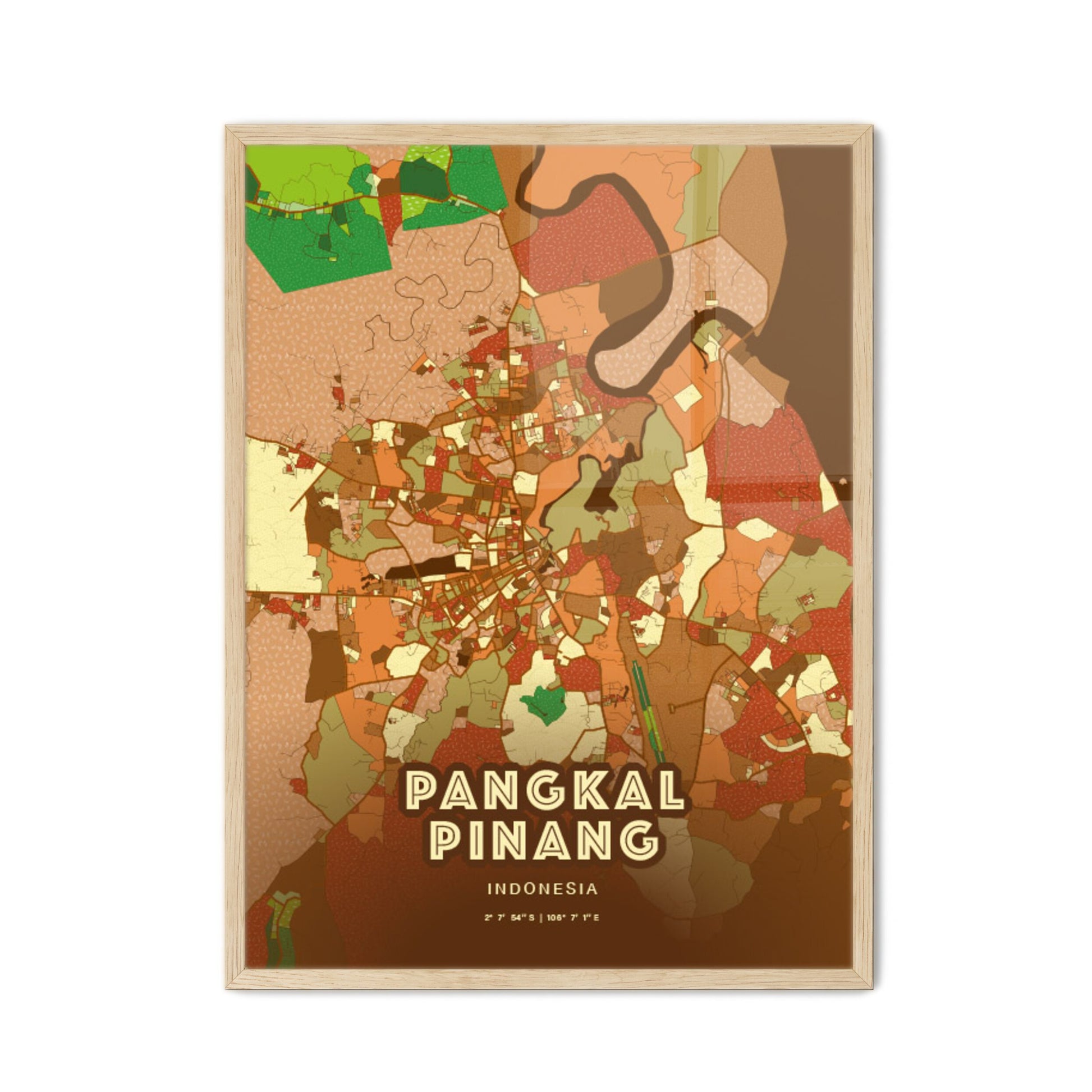 Colorful PANGKAL PINANG INDONESIA Fine Art Map Farmhouse