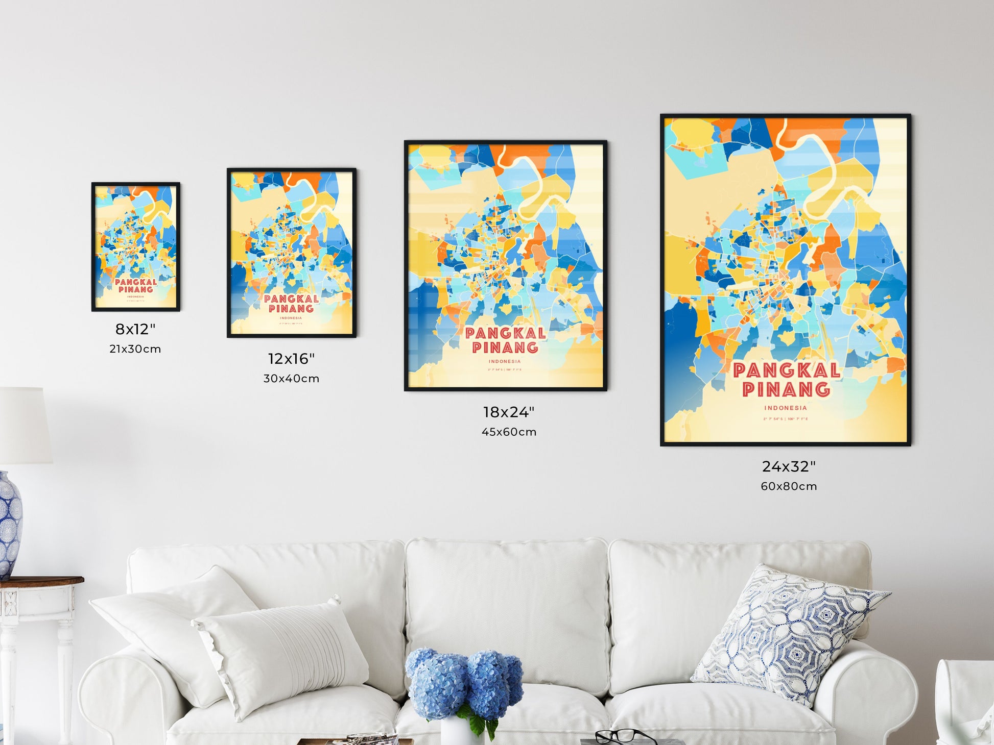 Colorful PANGKAL PINANG INDONESIA Fine Art Map Blue Orange