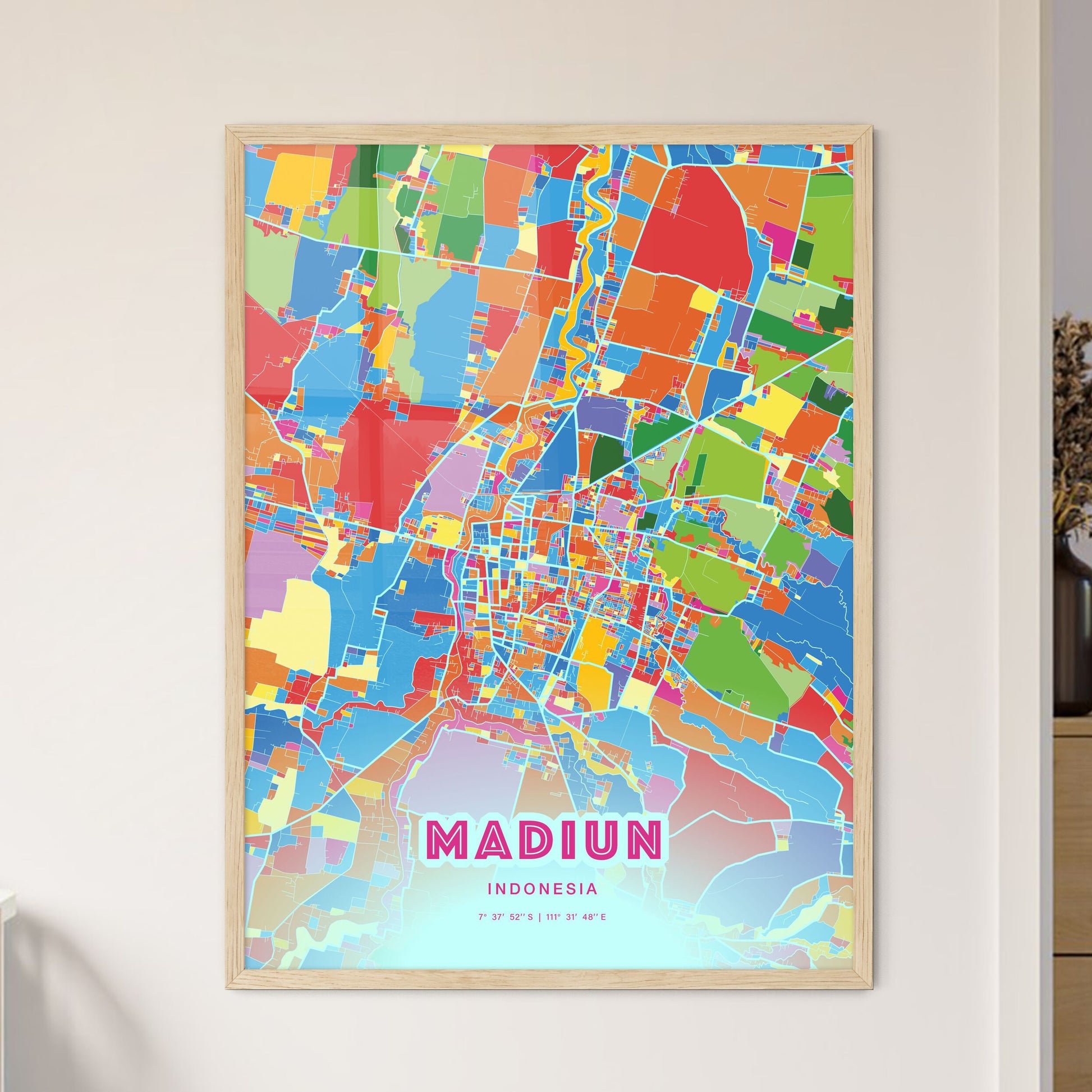 Colorful MADIUN INDONESIA Fine Art Map Crazy Colors