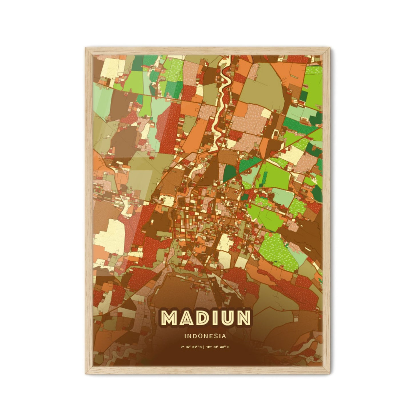 Colorful MADIUN INDONESIA Fine Art Map Farmhouse