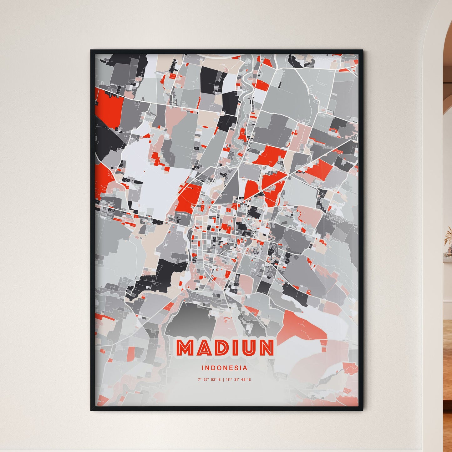 Colorful MADIUN INDONESIA Fine Art Map Modern