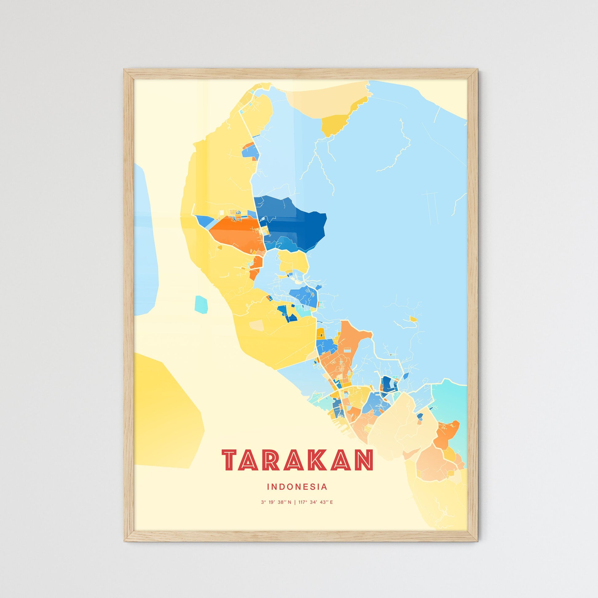 Colorful TARAKAN INDONESIA Fine Art Map Blue Orange