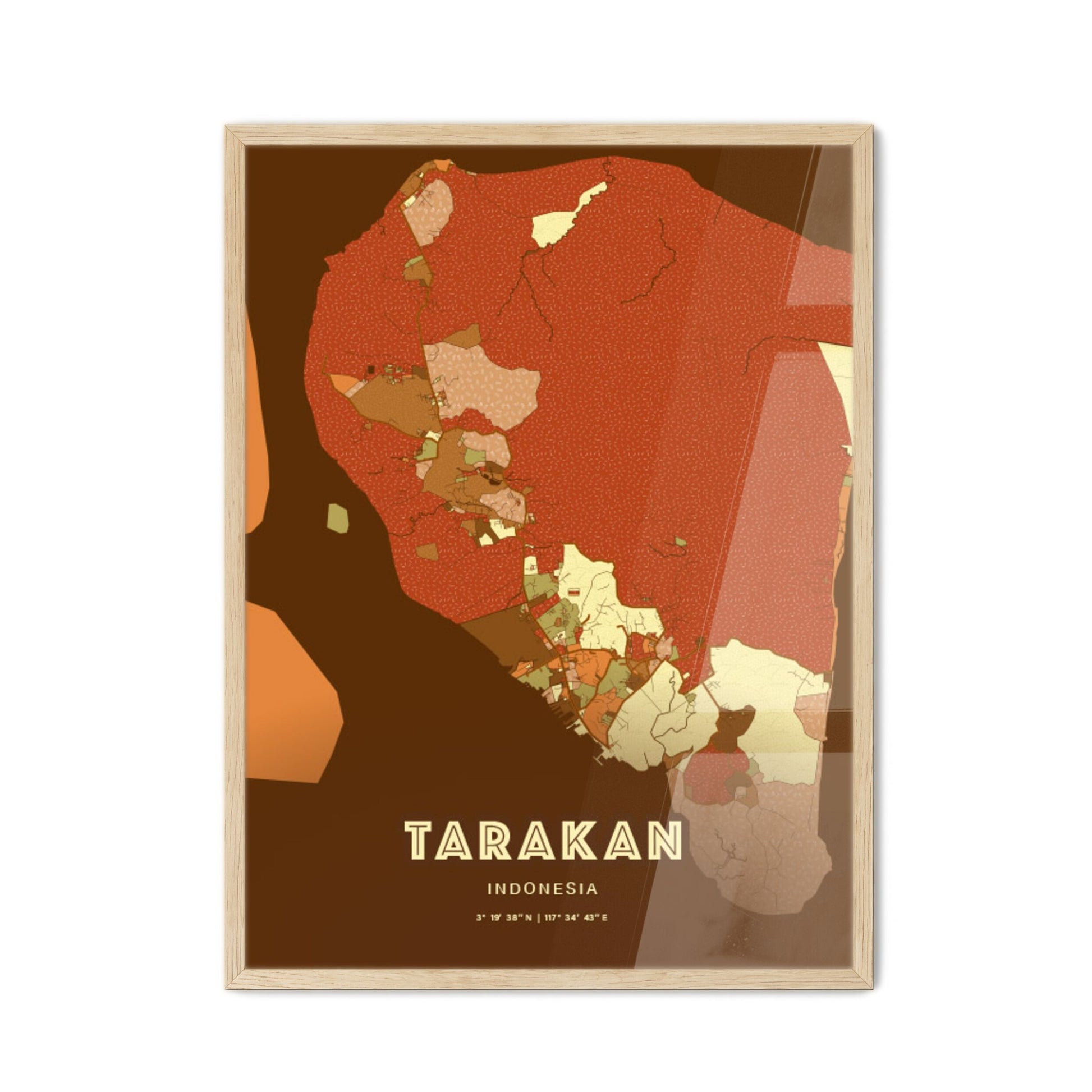 Colorful TARAKAN INDONESIA Fine Art Map Farmhouse