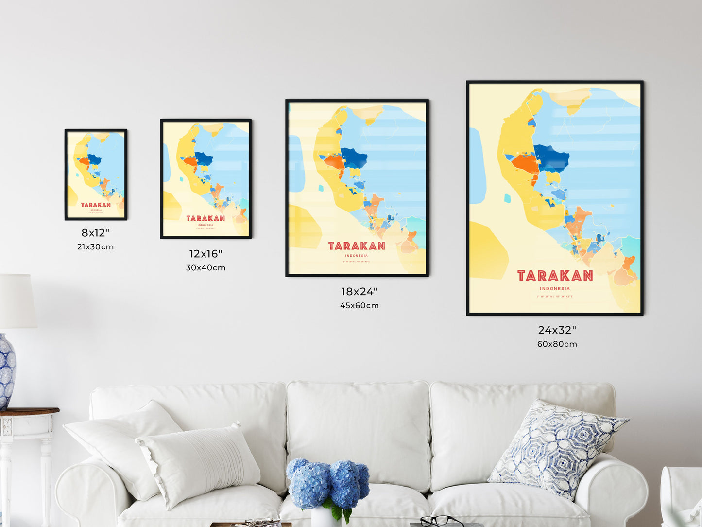 Colorful TARAKAN INDONESIA Fine Art Map Blue Orange