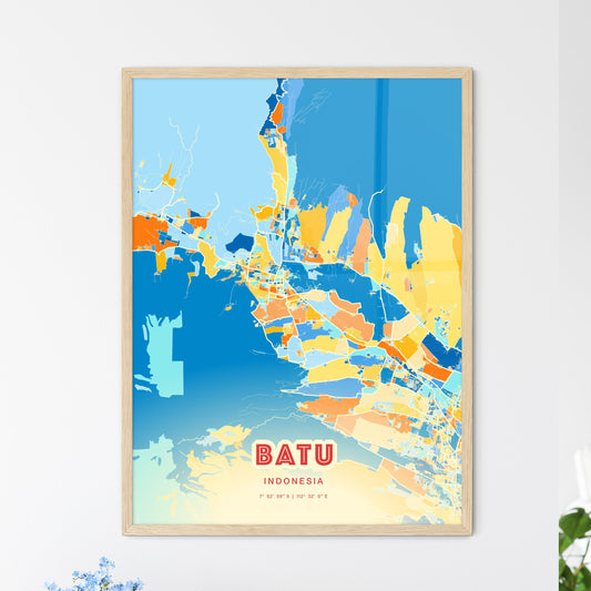 Colorful BATU INDONESIA Fine Art Map Blue Orange