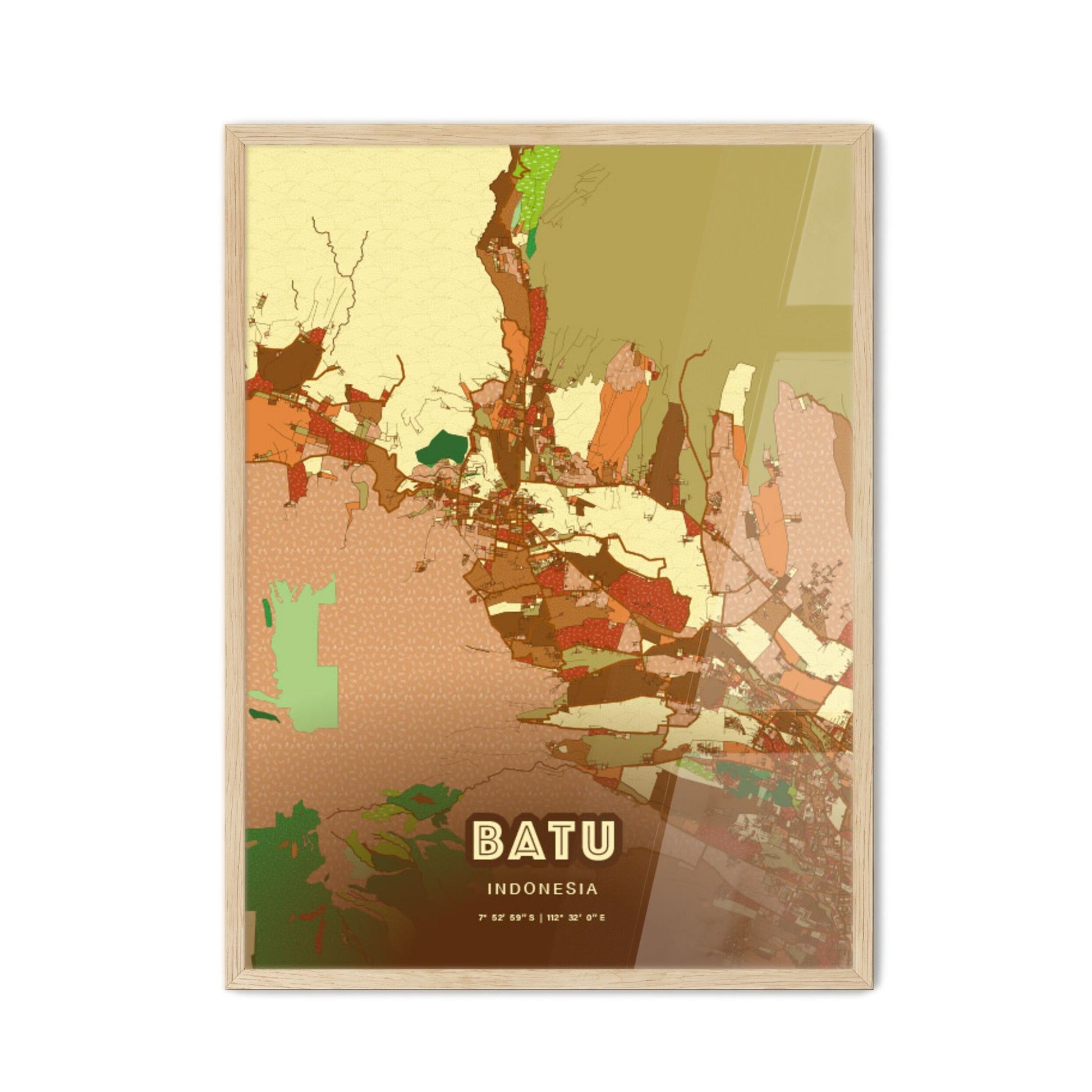 Colorful BATU INDONESIA Fine Art Map Farmhouse