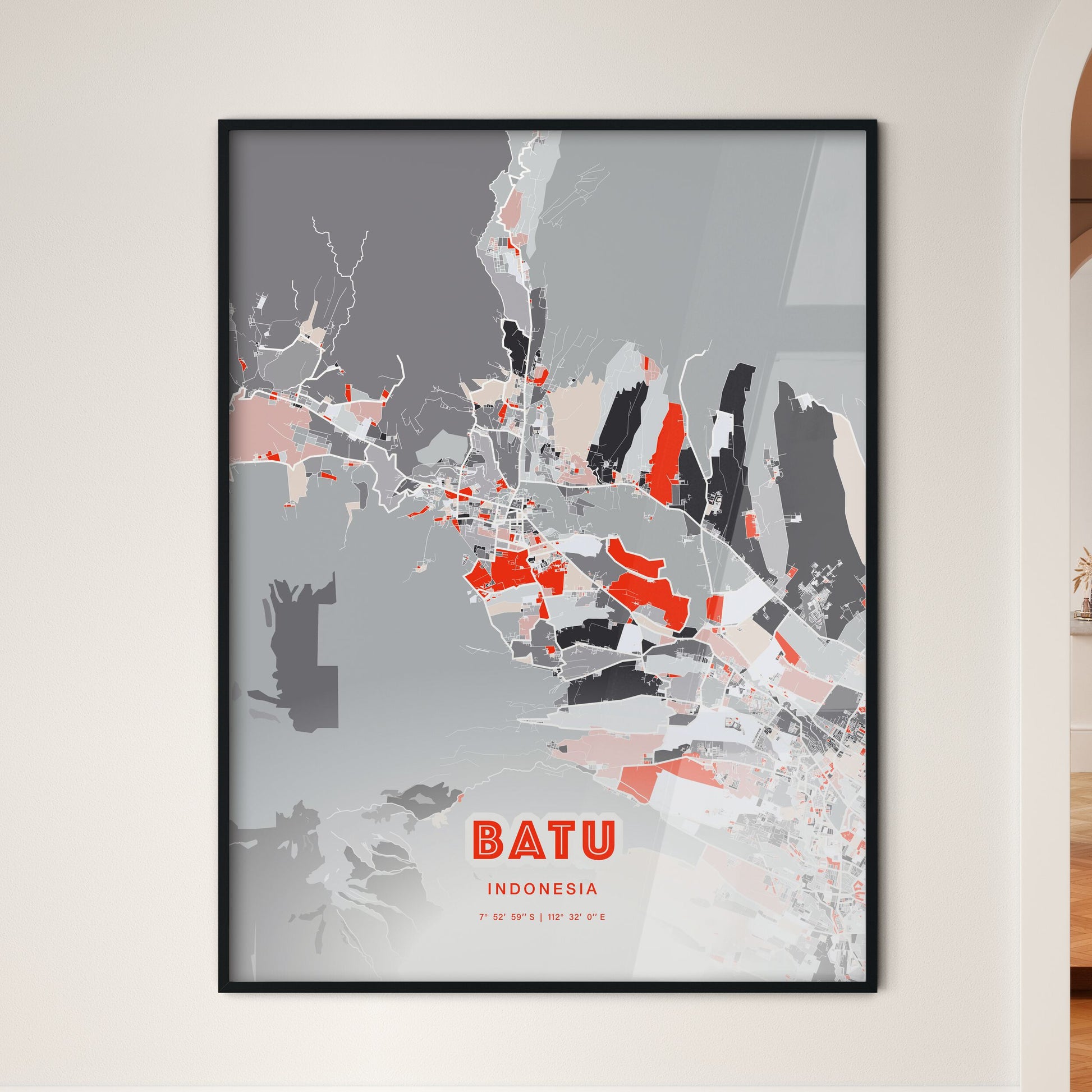 Colorful BATU INDONESIA Fine Art Map Modern