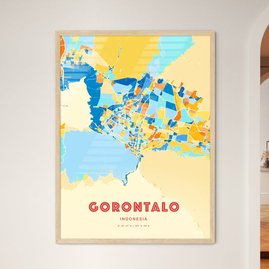 Colorful GORONTALO INDONESIA Fine Art Map Blue Orange