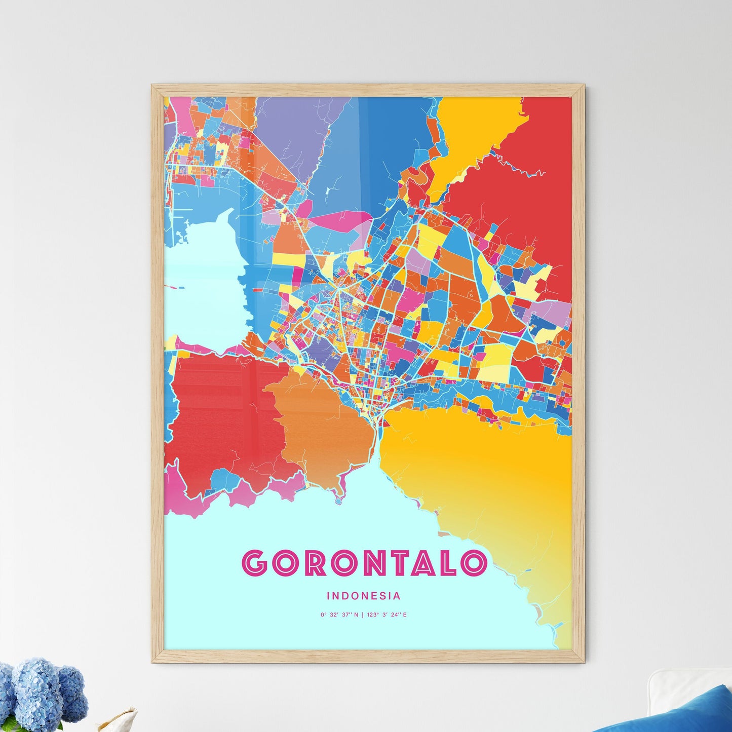 Colorful GORONTALO INDONESIA Fine Art Map Crazy Colors