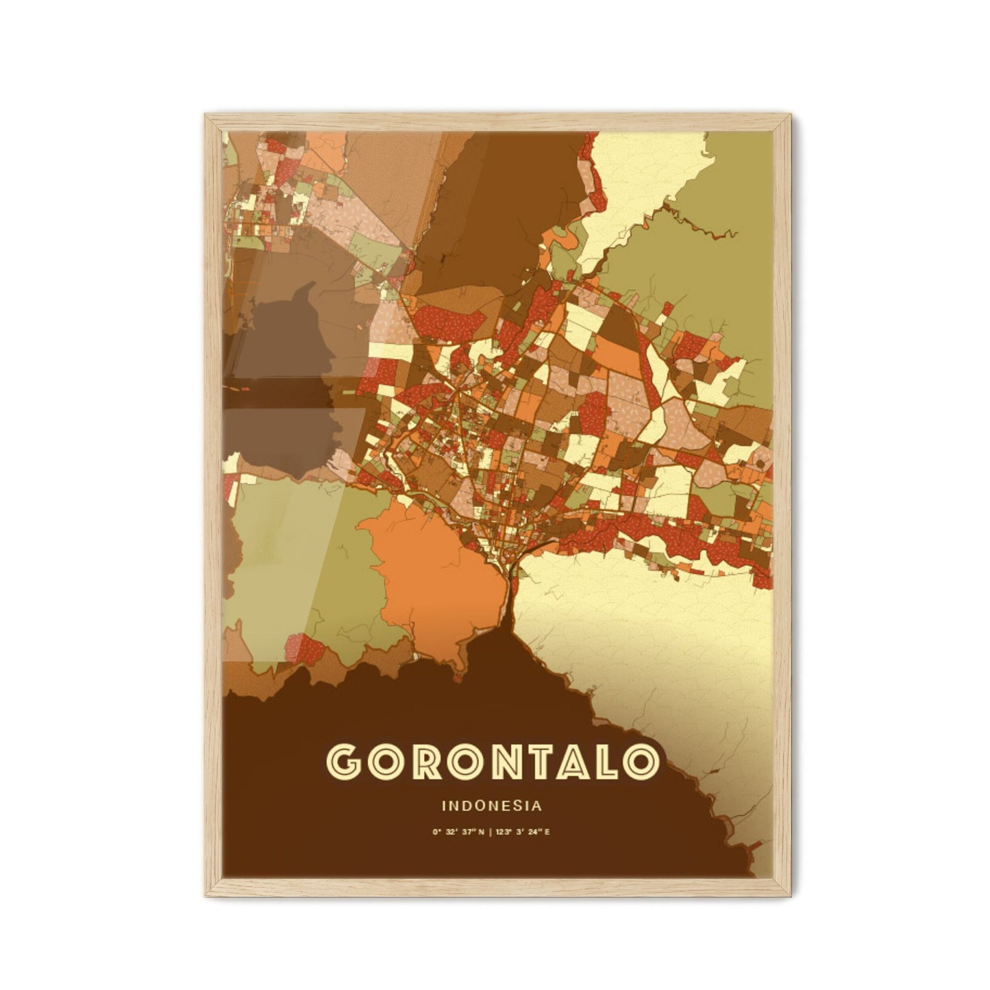 Colorful GORONTALO INDONESIA Fine Art Map Farmhouse