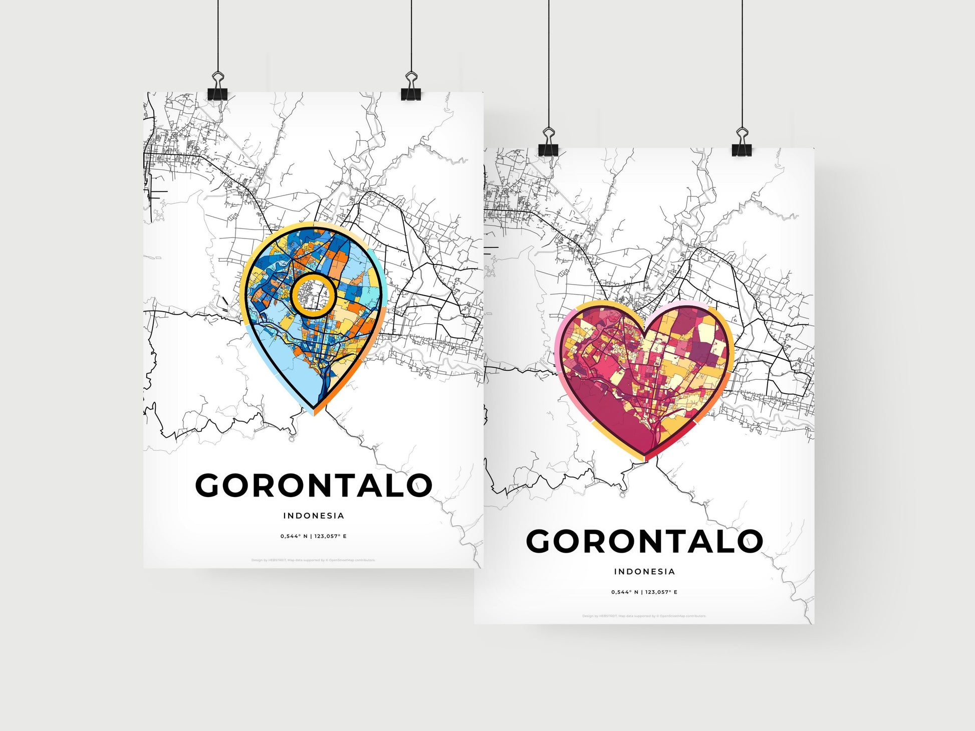 GORONTALO INDONESIA minimal art map with a colorful icon. Where it all began, Couple map gift.