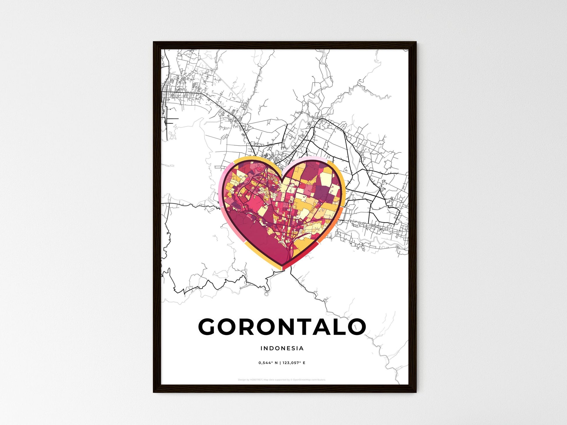GORONTALO INDONESIA minimal art map with a colorful icon. Where it all began, Couple map gift. Style 2