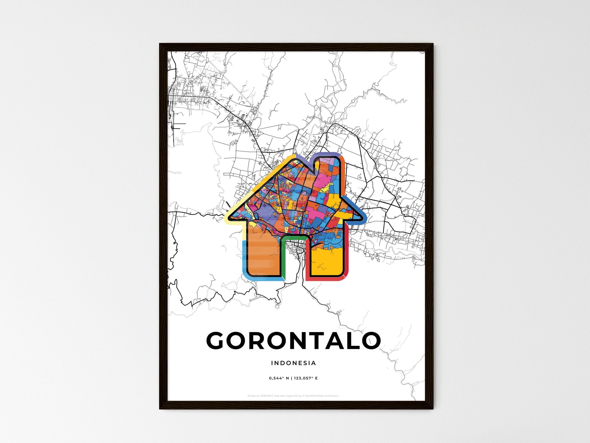 GORONTALO INDONESIA minimal art map with a colorful icon. Where it all began, Couple map gift. Style 3