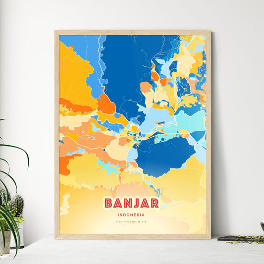 Colorful BANJAR INDONESIA Fine Art Map Blue Orange