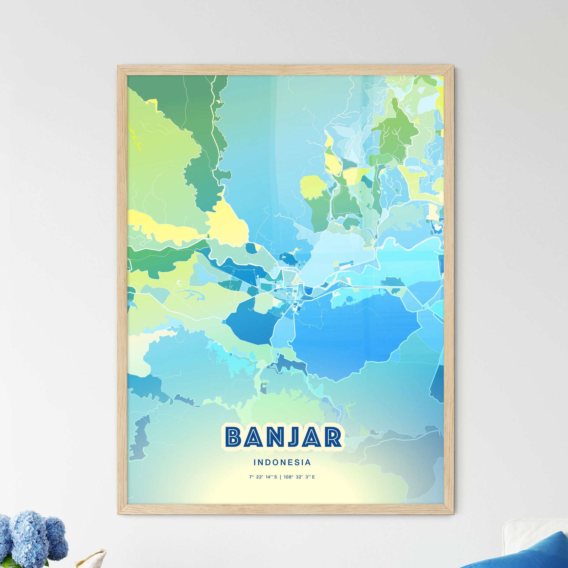 Colorful BANJAR INDONESIA Fine Art Map Cool Blue