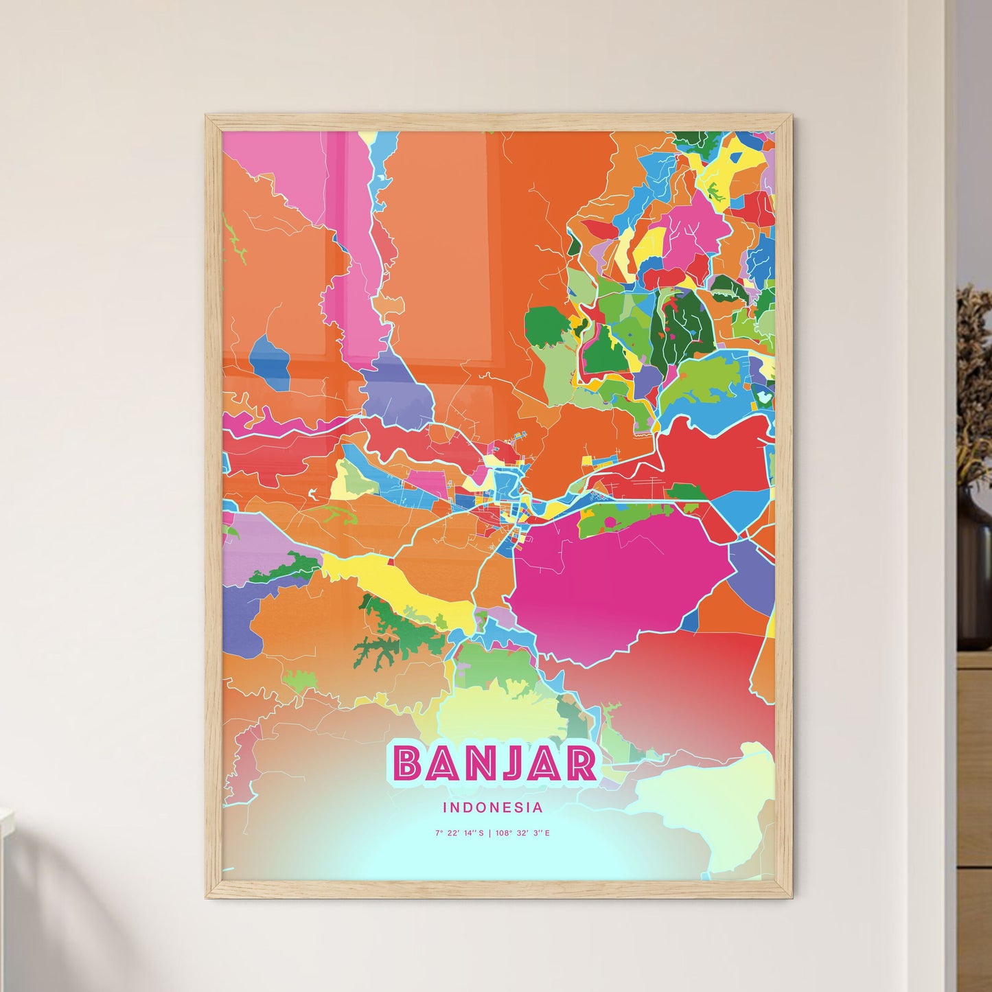 Colorful BANJAR INDONESIA Fine Art Map Crazy Colors