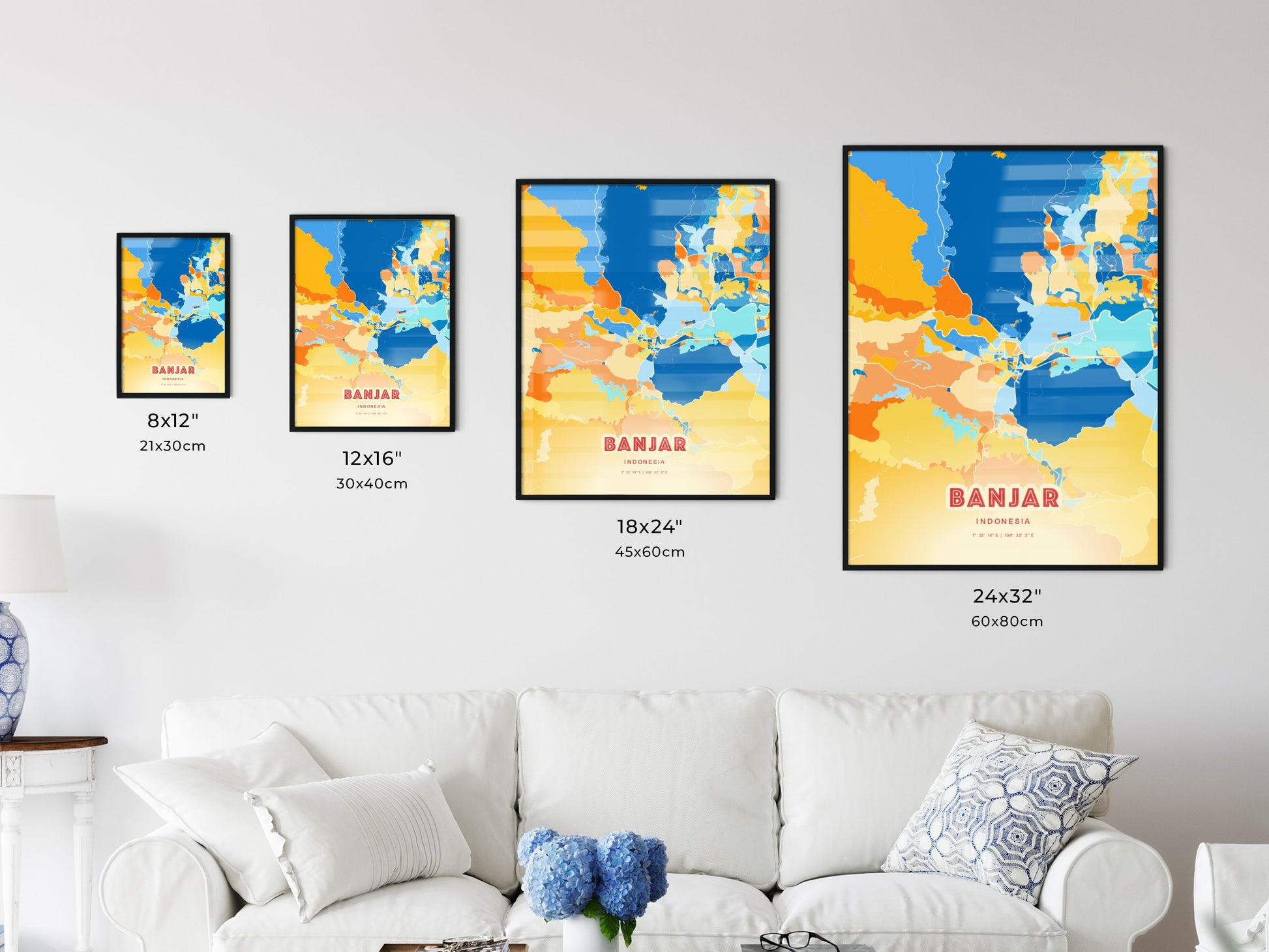 Colorful BANJAR INDONESIA Fine Art Map Blue Orange