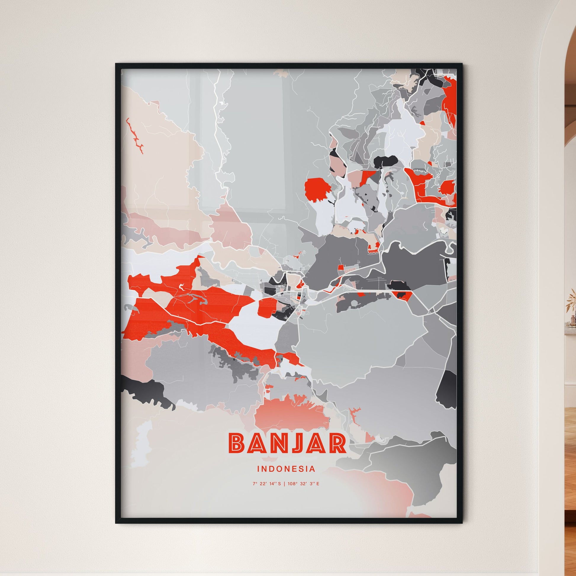 Colorful BANJAR INDONESIA Fine Art Map Modern