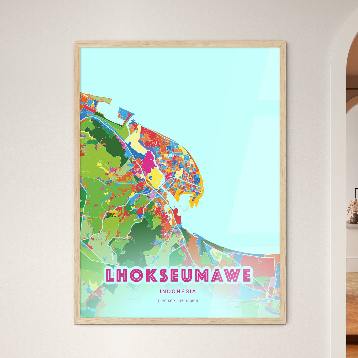 Colorful LHOKSEUMAWE INDONESIA Fine Art Map Crazy Colors