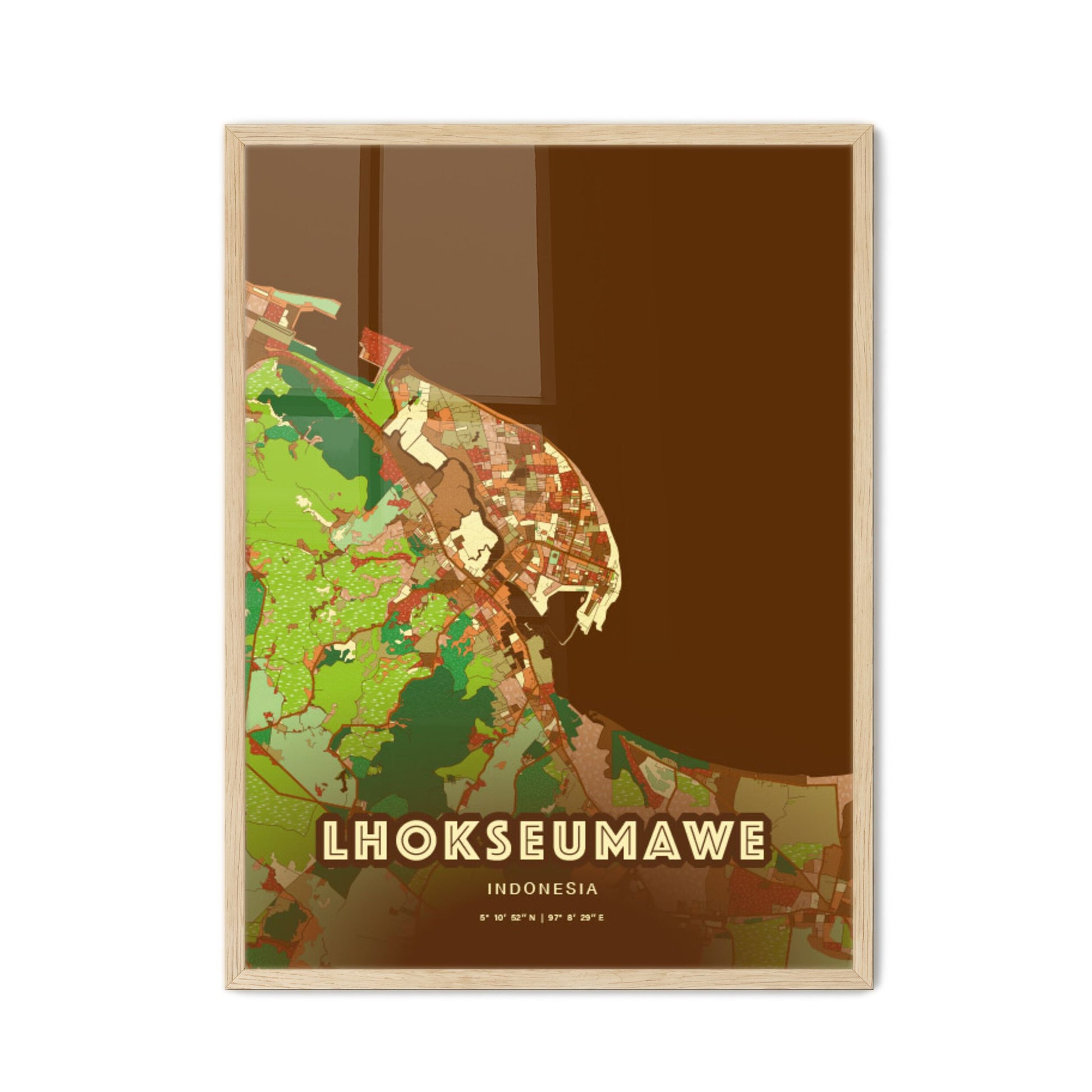 Colorful LHOKSEUMAWE INDONESIA Fine Art Map Farmhouse