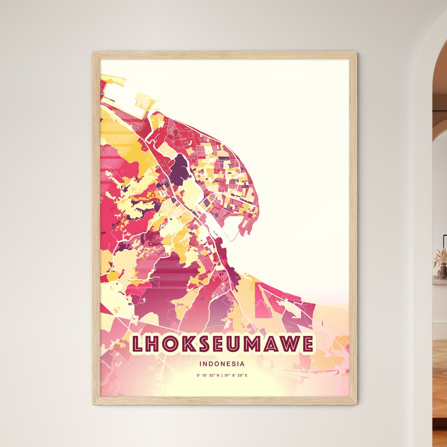 Colorful LHOKSEUMAWE INDONESIA Fine Art Map Hot Red