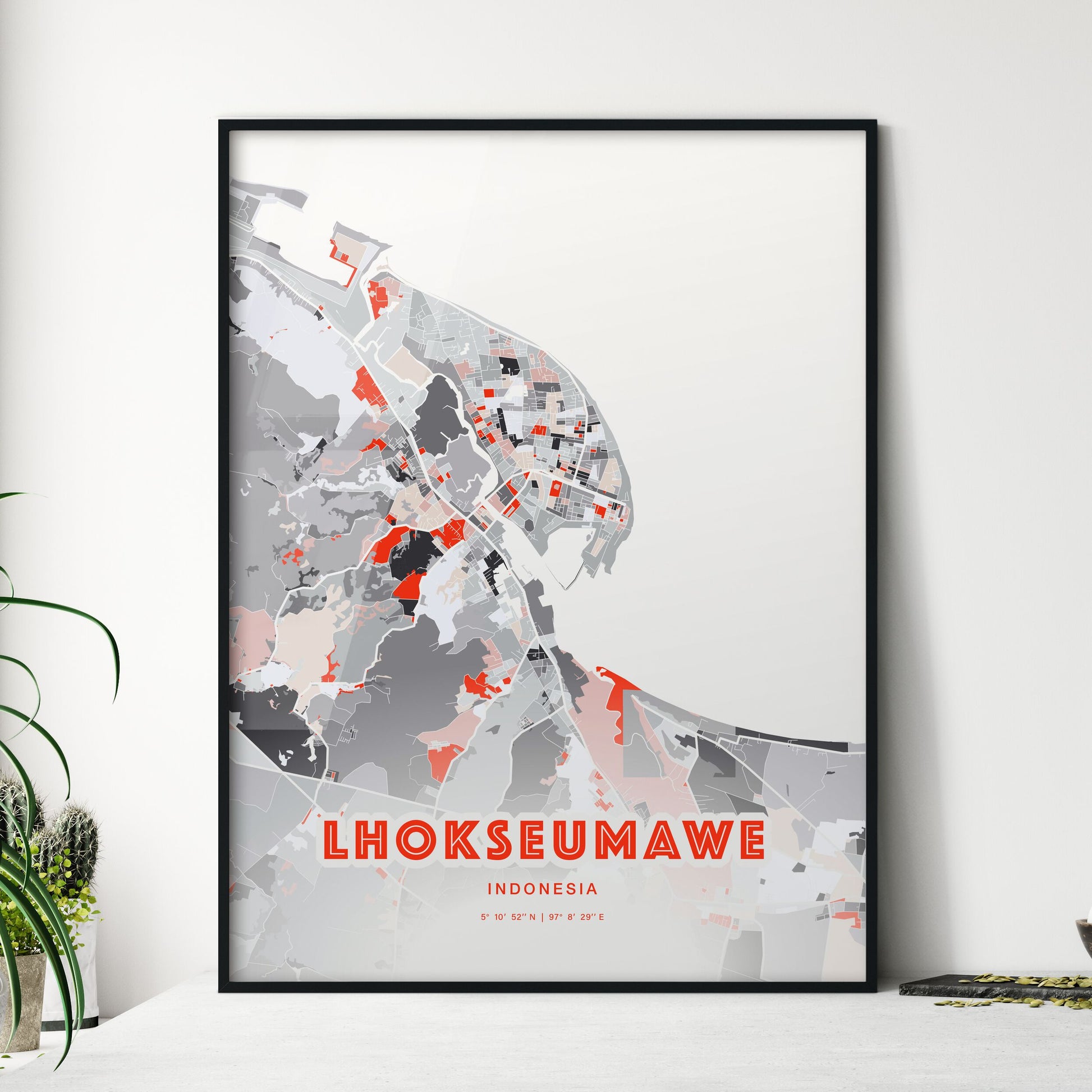 Colorful LHOKSEUMAWE INDONESIA Fine Art Map Modern