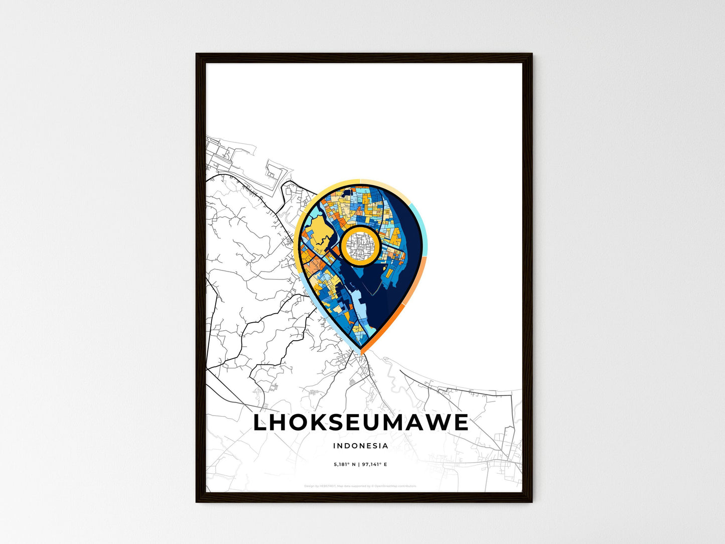 Lhokseumawe Indonesia wedding art map with pointer icon