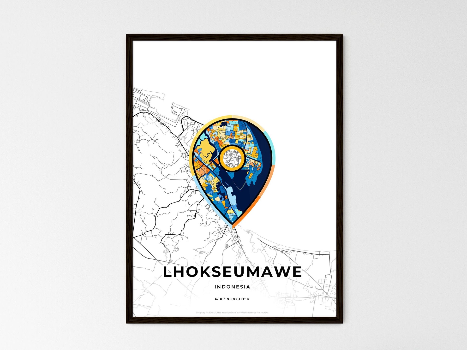 Lhokseumawe Indonesia wedding art map with pointer icon