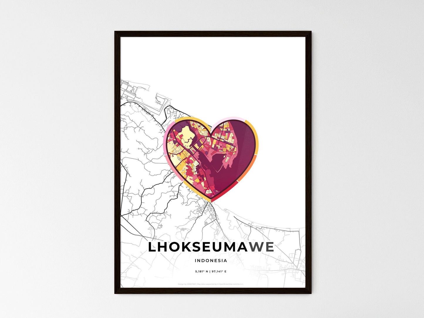 Lhokseumawe Indonesia wedding art map with heart icon